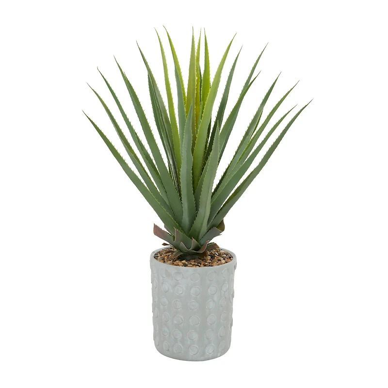 38" Green Faux Foliage Agave Artificial Plant With Gray Ceramic Pot