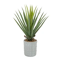 38" Green Faux Foliage Agave Artificial Plant With Gray Ceramic Pot