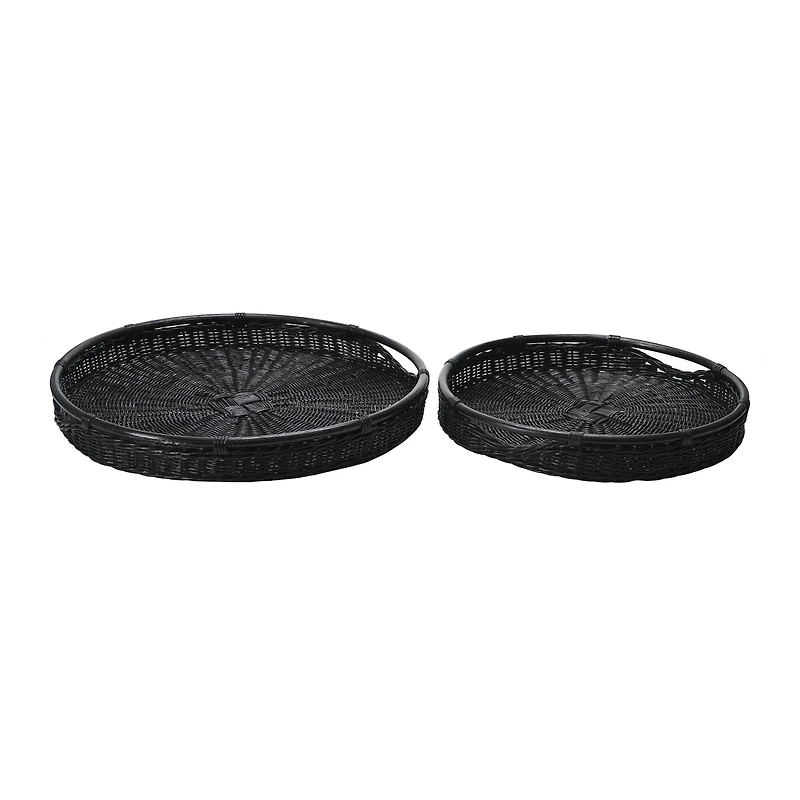 Hello Honey® Black Wicker Trays with Handle Set