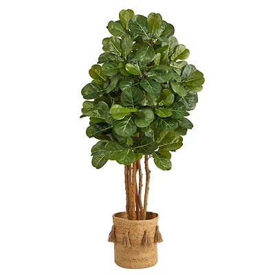 5ft. Fiddle Leaf Fig Artificial Tree in Handmade Natural Jute Planter with Tassels