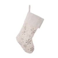 Glitzhome® White Plush with Snowflake Christmas Stocking & Tree Skirt Set