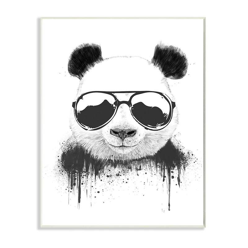 Stupell Industries Cool Panda Sunglasses Black And White Paint Drip Wall Plaque