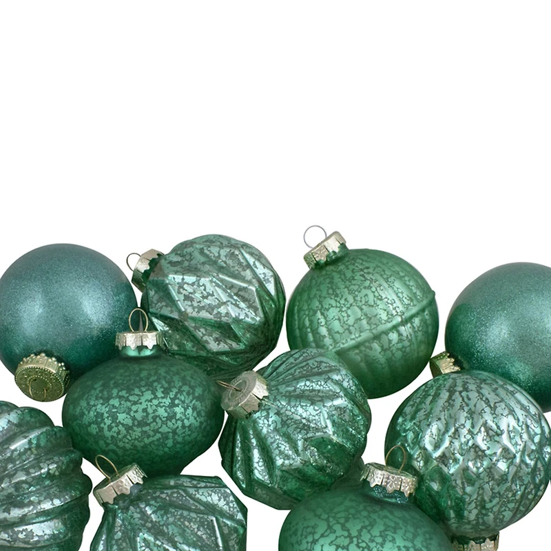 12ct. 3" Glitter & Matte Green Finial & Glass Ball Christmas Ornaments