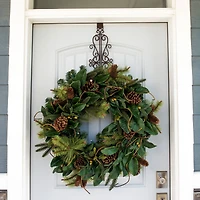 Village Lighting 30" Pre-Lit Magnolia Leaf Christmas Wreath, Clear LED Lights
