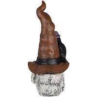 22.75" Skull in Witches Hat with Crow Halloween Decoration