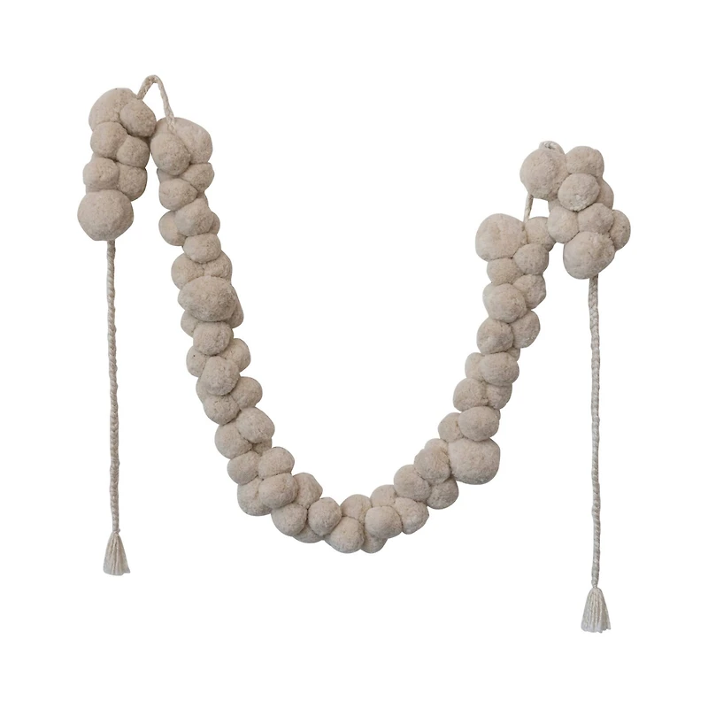 Hello Honey® 8ft. Cream Fabric Pom Pom Swag with Metallic Gold Thread