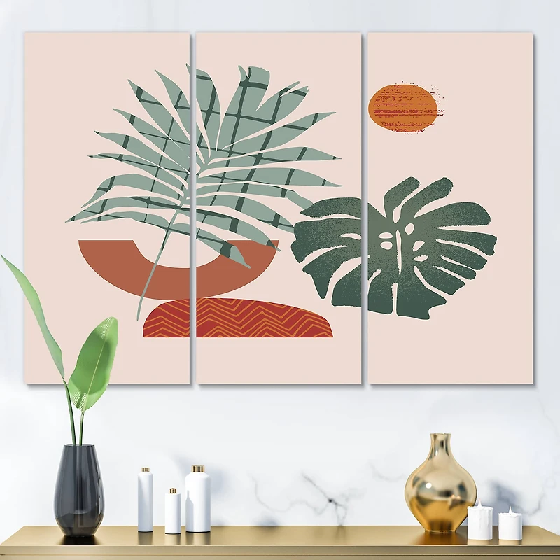 Designart - Moon & Sun Shapes In Retro Green & Terracotta Tone