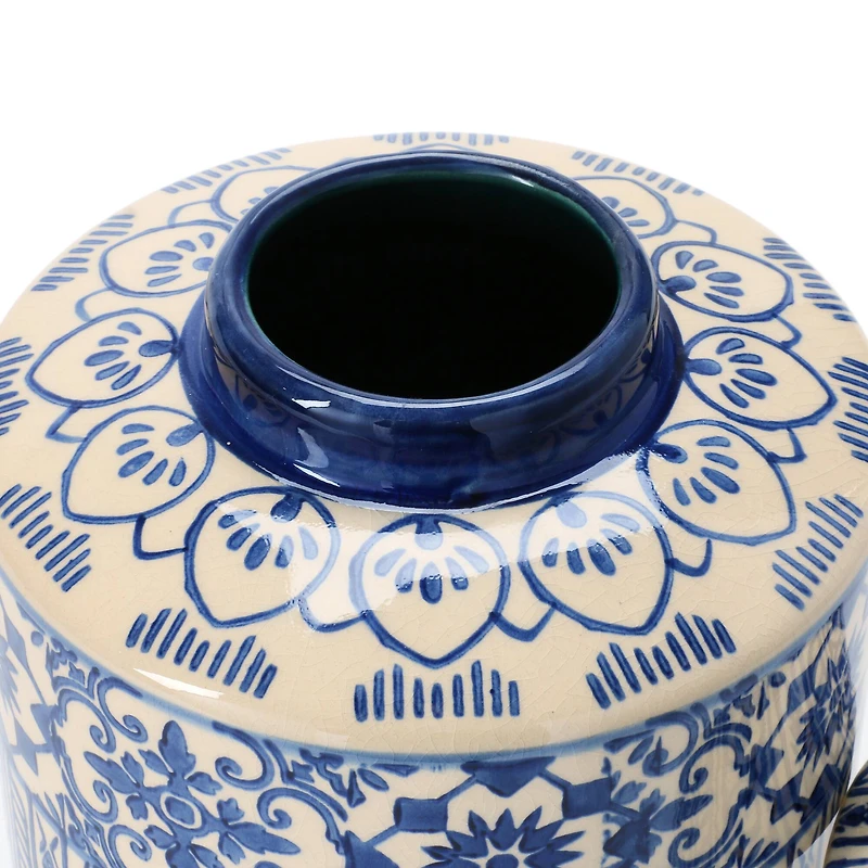 Hello Honey® 10" Blue & Cream Pattern Stoneware Ginger Jar