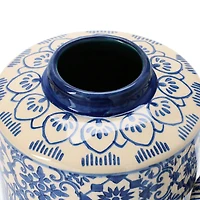 Hello Honey® 10" Blue & Cream Pattern Stoneware Ginger Jar