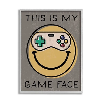 Stupell Industries My Game Face Phrase Yellow Smiley Retro Controller Framed Wall Art