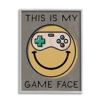 Stupell Industries My Game Face Phrase Yellow Smiley Retro Controller Framed Wall Art