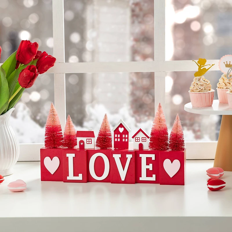 Glitzhome® 14" Valentine's Wooden Love House & Tree Table Décor