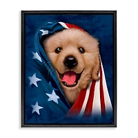 Stupell Industries Puppy & American Flag Floater Framed Art