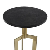 Gold Aluminum Geometric Accent Table with Black Marble Tabletop Set