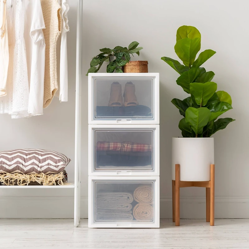 Iris® White Deep Box Chest With Sliding Door, 3 Pack