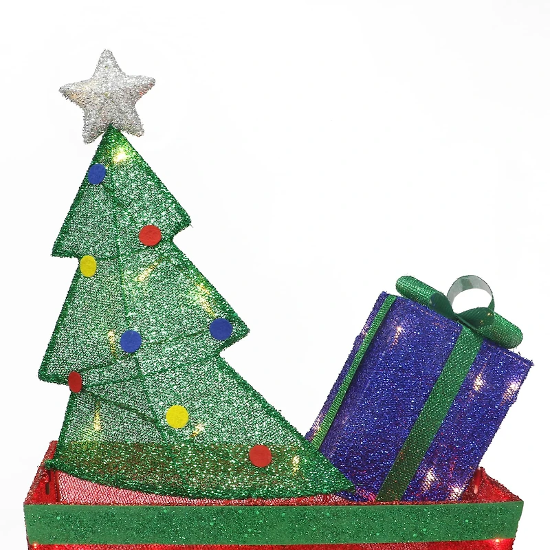 6ft Lighted Outdoor Wire Frame Train with Presents