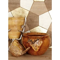 13" Natural Brown Wood Decorative Bowl