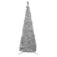 6ft. Unlit Silver Tinsel Pop-Up Artificial Christmas Tree