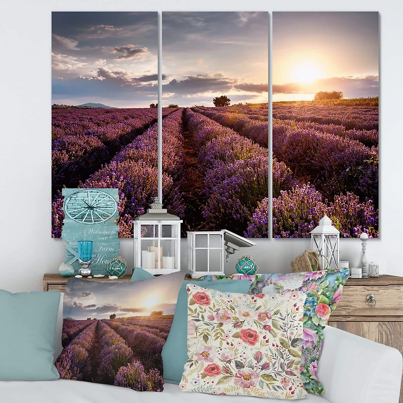 Designart - Sunrise & Dramatic Clouds Over Lavender Field V