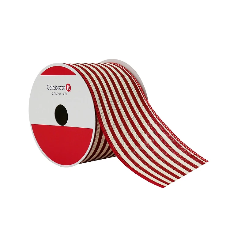 2.5" x 20ft. Red Ticking Stripes Wired Ribbon by Celebrate It®