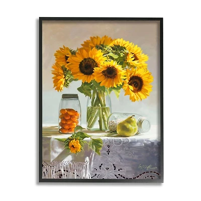 Stupell Industries Farmhouse Sunflower Still Life Country Fruit Jars Framed Wall Art