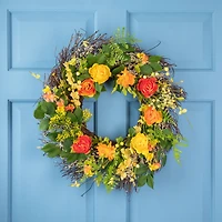 20" Orange & Yellow Ranunculus & Rose Spring Wreath