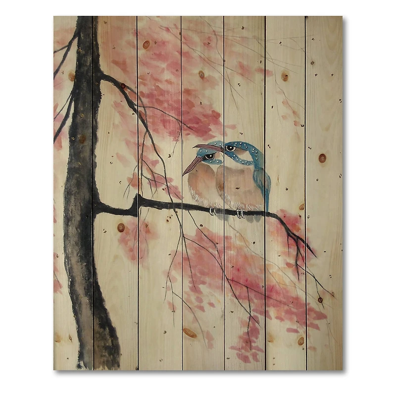 Designart - Two Kingfisher Birds Sit On A Flowering Branch