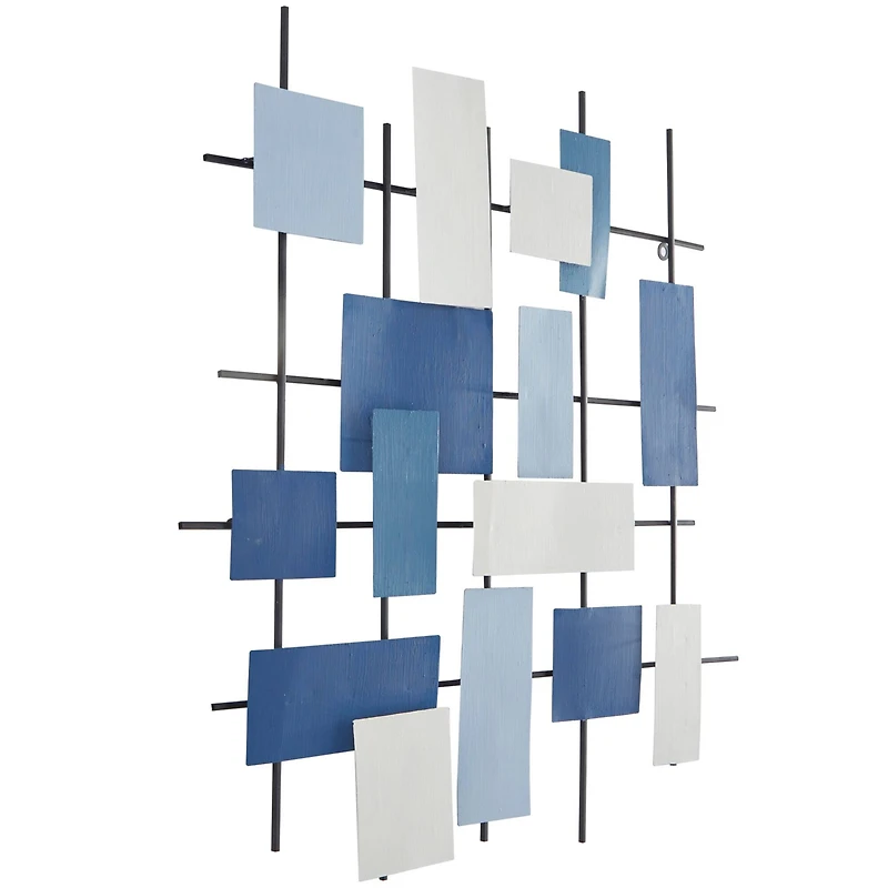 CosmoLiving by Cosmopolitan Blue Metal Overlapping Stripes Geometric Wall Decor 29" x 2" x 30"