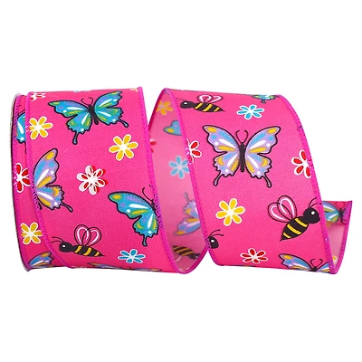 Reliant 2.5" x 10yd. Wired Butterfly And Bees Bright Ribbon