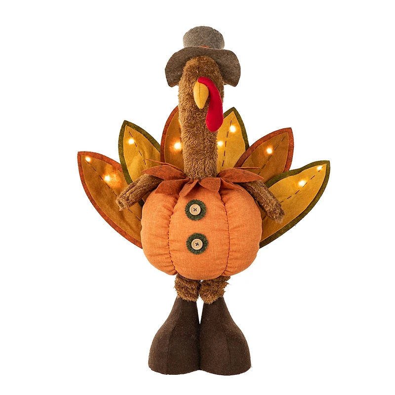 Glitzhome® Lighted Fabric Turkey Standing Décor with Telescoping Legs & Timer