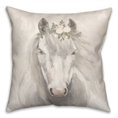 Horse With Flower Crown 18" x 18" Throw Pillow