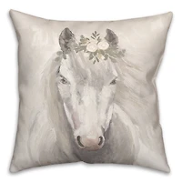 Horse With Flower Crown 18" x 18" Throw Pillow