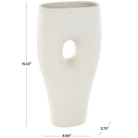 16" White Speckled Ceramic Ribbed Cutout Vase