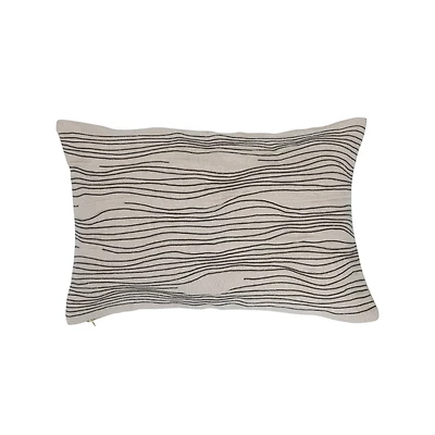 Hello Honey® Embroidered Lines Cotton & Jute Lumbar Pillow