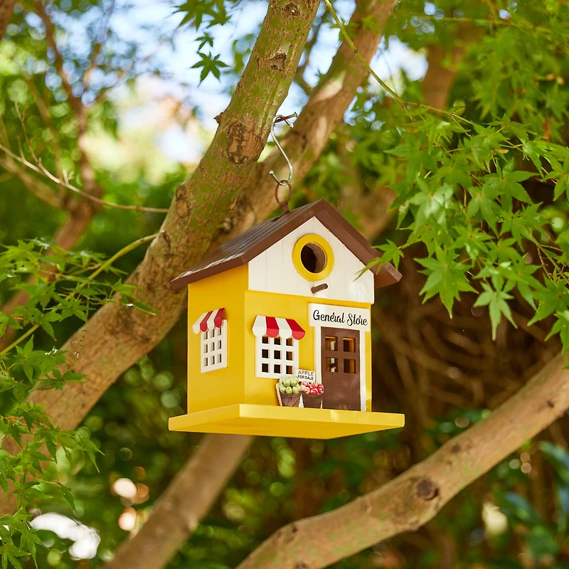 Glitzhome® 9.5" Modern Yellow Wood General Store Birdhouse