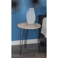 22'' Brown Wood & Black Metal Modern Accent Table
