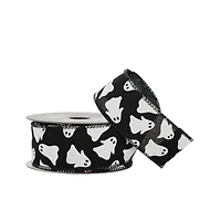 1.5" x 10yd. Black & White Ghost Wired Taffeta Ribbon by Celebrate It® Halloween