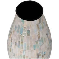 19" White Mother of Pearl Handmade Mosaic Inspired Vase with Pastel Blue & Pink Accents