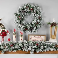 24" Flocked Angel Pine & Pinecones Wreath