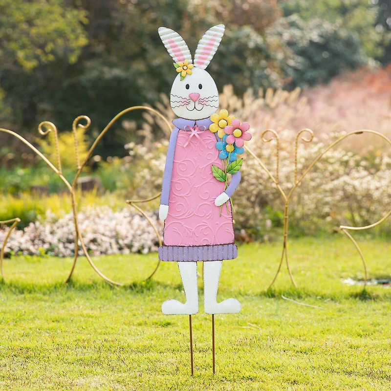 Glitzhome® 36" Easter Bunny Girl Metal Décor