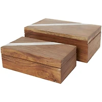 Brown Box Set with Silver Diagonal Stripes