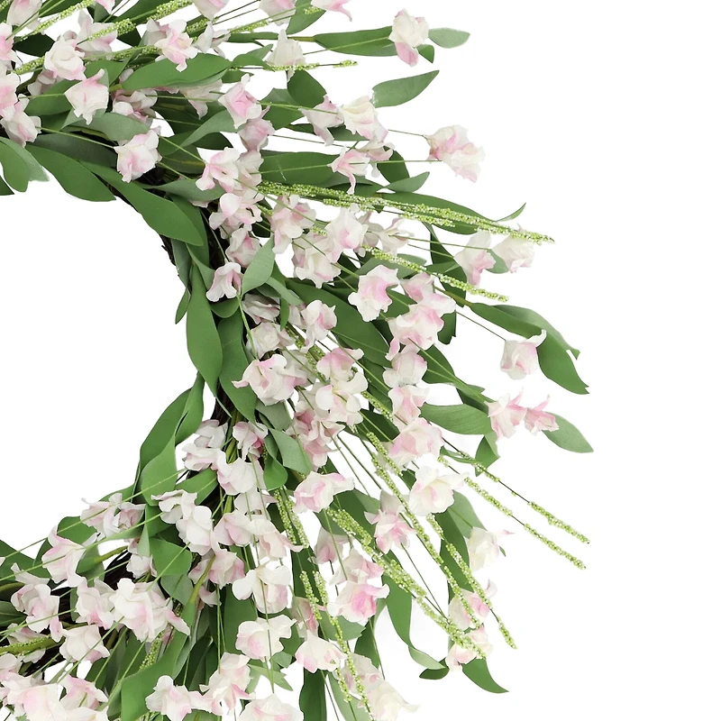 24" Artificial Pea Blossom Floral White Spring Wreath