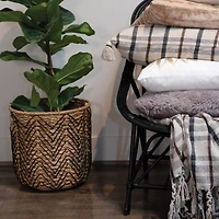 Hello Honey® Charcoal & Brown Woven Recycled Cotton Blend Plaid Throw with Tassels