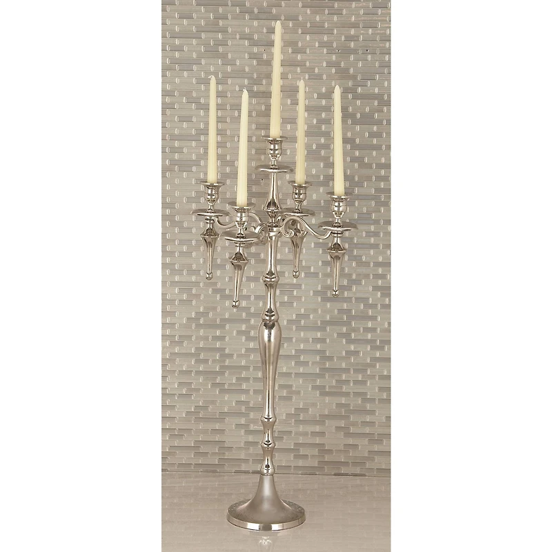 Silver Aluminum Traditional Candlestick Holders, 33x16x16"