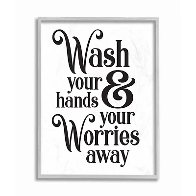 Stupell Industries Wash Your Hands and Worries Bathroom Phrase Clean Framed Wall Art