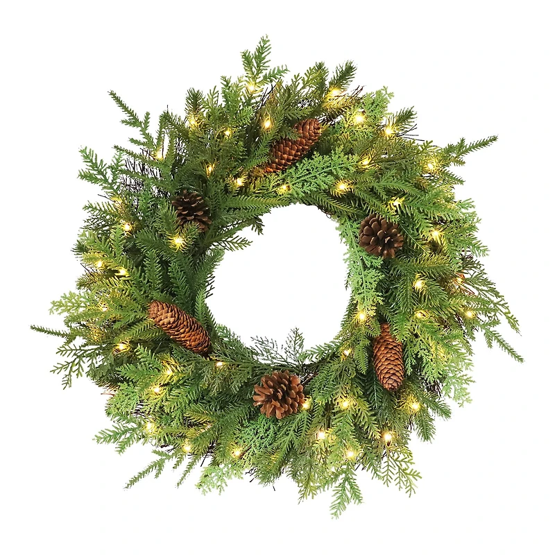 24" Pre-Lit Cypress & Pinecone Wreath by Ashland®