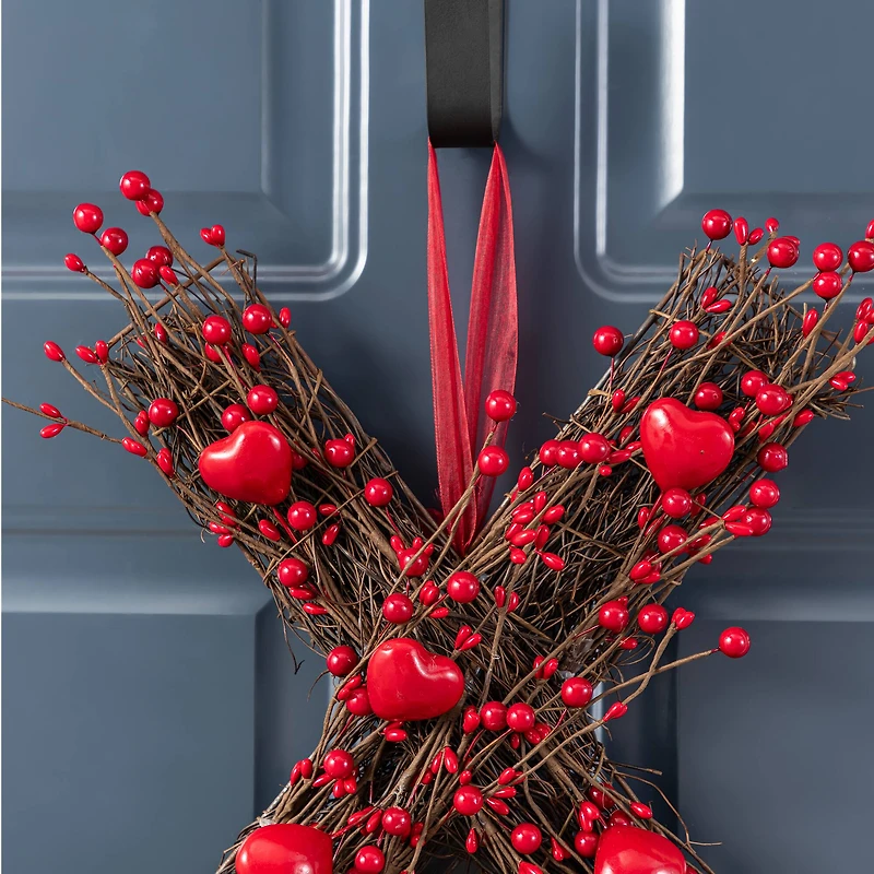 Glitzhome® 24" Red Valentine's XO Shaped Wreath