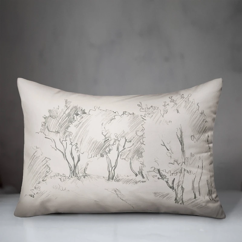 Tree Pencil Drawing Throw Pillow