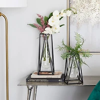 CosmoLiving by Cosmopolitan Set of 2 Black Iron Modern Vase, 13" x 5" x 5"