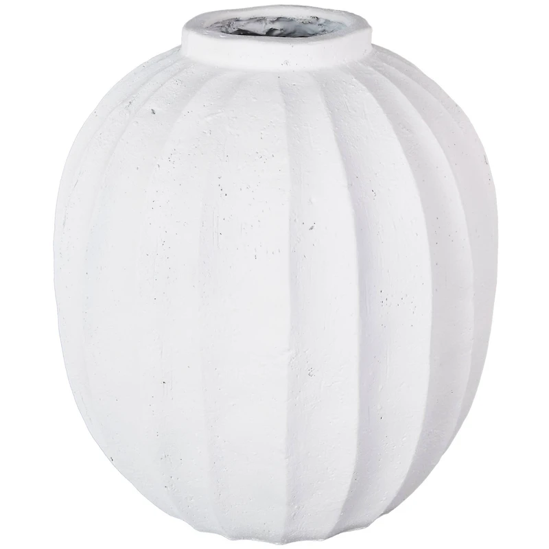 17.75" White Wide Magnesium Oxide Vase with Carved Grooves